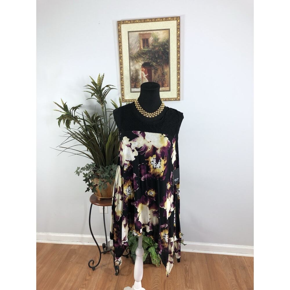 Simply‎ Vera Women Blouse M Sleeveless Y2K Coastal Beach Boho Asymmetrical Hem